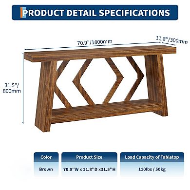 70.9" Entryway Console Table, 2 Tier Narrow Long Sofa Table, Wooden Behind Couch Table,