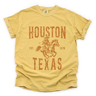 Houston Texas Cowboy Distressed - Women's Garment Dyed Graphic T-Shirt