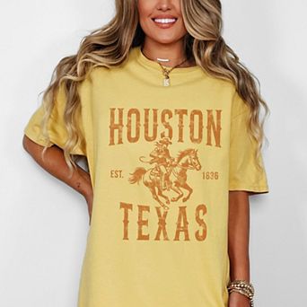 Houston Texas Cowboy Distressed - Women's Garment Dyed Graphic T-Shirt
