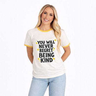 You Will Never Regret Being Kind Black - Women's Ringer Graphic T-Shirt
