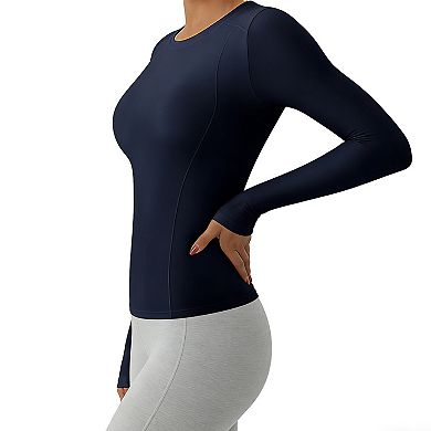 Women's Long Sleeve Workout Top with Crew Neck & Form-Fitting Design for Yoga
