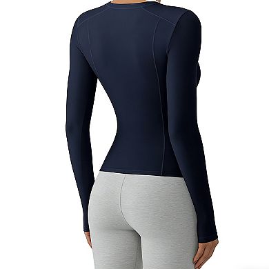 Women's Long Sleeve Workout Top with Crew Neck & Form-Fitting Design for Yoga