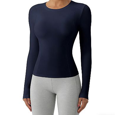 Women's Long Sleeve Workout Top with Crew Neck & Form-Fitting Design for Yoga
