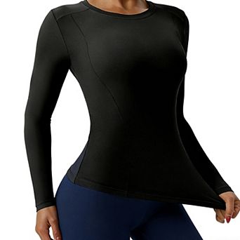 Women's Long Sleeve Workout Top with Crew Neck & Form-Fitting Design for Yoga