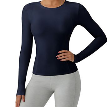 Women's Long Sleeve Workout Top with Crew Neck & Form-Fitting Design for Yoga