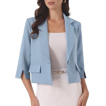 Cropped Blazers for Women 3/4 Sleeve Lapel Collar One Button Business Casual Suit Jacket Blazer