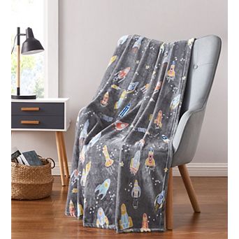 Kate Aurora Ultra Soft & Plush Kids Space Travel Gray Accent Throw Blanket