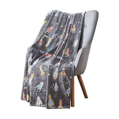 Kate Aurora Ultra Soft & Plush Kids Space Travel Gray Accent Throw Blanket
