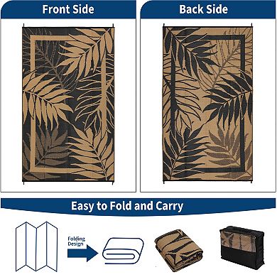 Waterproof Outdoor Area Rug, Reversible Plastic Straw UV Resistant Large Rug, Balcony Patio Deck