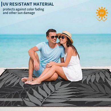 Waterproof Outdoor Area Rug, Reversible Plastic Straw UV Resistant Large Rug, Balcony Patio Deck