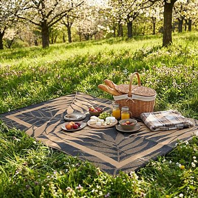 Waterproof Outdoor Area Rug, Reversible Plastic Straw UV Resistant Large Rug, Balcony Patio Deck