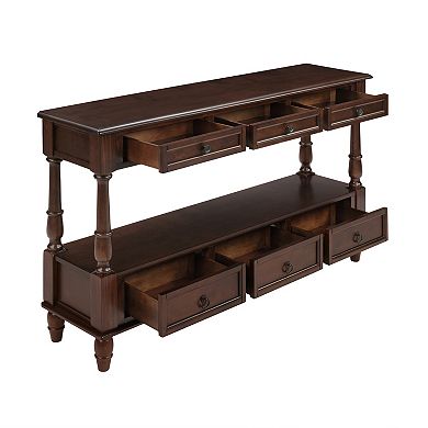 Whisen 2-Tier Solid Wood Console Table with 6 Drawers and Shelf