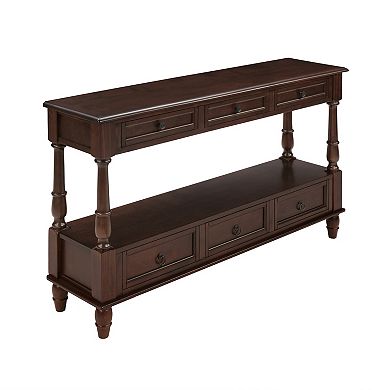 Whisen 2-Tier Solid Wood Console Table with 6 Drawers and Shelf