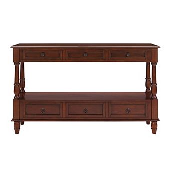Whisen 2 tier Solid Wood Console Table with 6 Drawers and Shelf