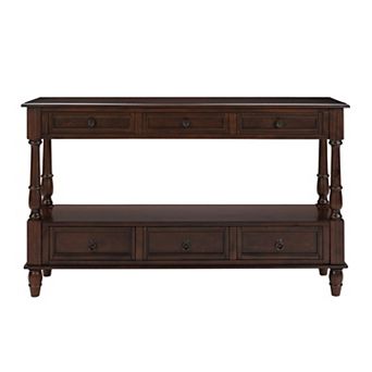 Whisen 2 tier Solid Wood Console Table with 6 Drawers and Shelf
