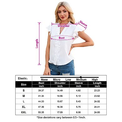 Women's V-Neck Short Sleeve Blouse Casual Flowy Ruffle Hem Summer Shirt