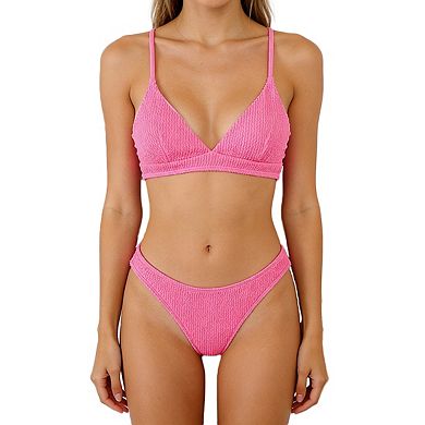 Women's Swimsuits Set Ribbed Knit Texture Low Rise Bottoms Thin Strap Top Bikini