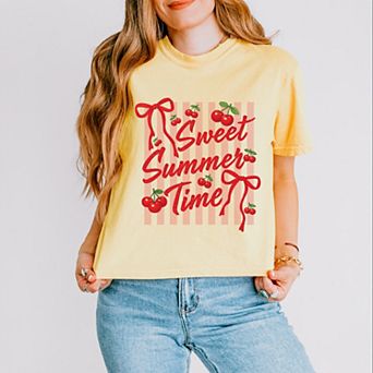 Sweet Summer Time Cherries Coquette - Women's Boxy Crop Top Graphic T-Shirt