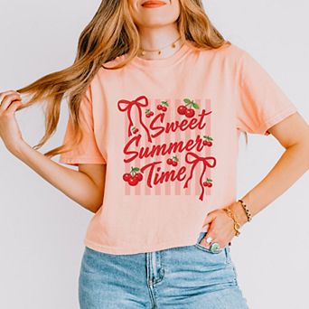 Sweet Summer Time Cherries Coquette - Women's Boxy Crop Top Graphic T-Shirt