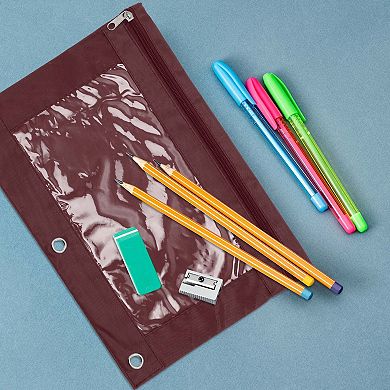 1Pc Pencil Case for 3 Ring Binder, Double Layer, Smooth Zipper, Transparent Window, w 3 Reinforced