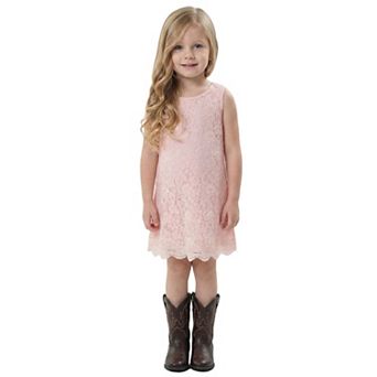 2Bunnies Girls' 12m-12yr Boho Rustic Vintage Lace Scalloped Hem Sleeveless Shift Dress