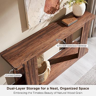 Modern Wood Console Table with Shelf, 63" Entryway Sofa Table for Hallway Living Room