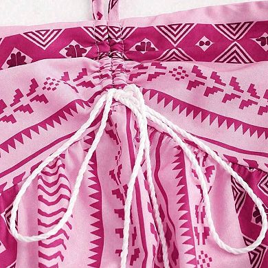 Boho Halter Summer Beach Maxi Dress with Geometric Print, Tassel Tie & Side Slit