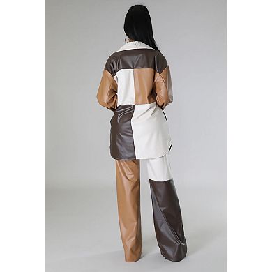 Color-block Faux Leather Shirt