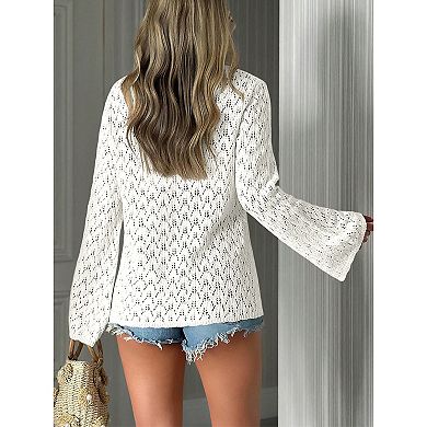 Women's Casual Lightweight Front Tie Knit Long Sleeve Cardigan