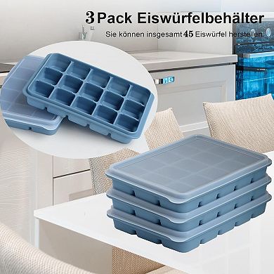 Ice Cube Trays Silicone Removable Lid 3pc