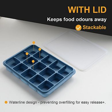 Ice Cube Trays Silicone Removable Lid 3pc