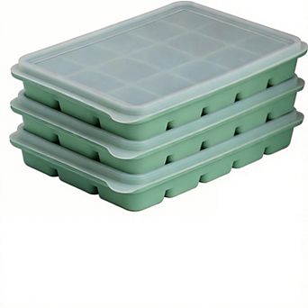 Ice Cube Trays Silicone Removable Lid 3 pc