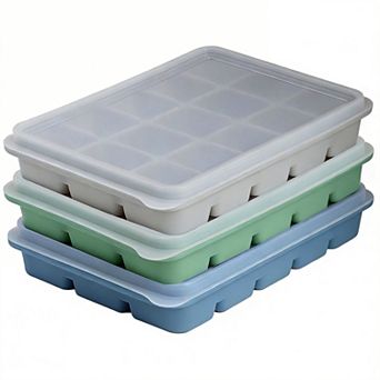 Ice Cube Trays Silicone Removable Lid 3 pc