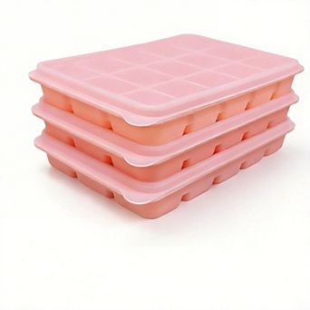 Ice Cube Trays Silicone Removable Lid 3 pc