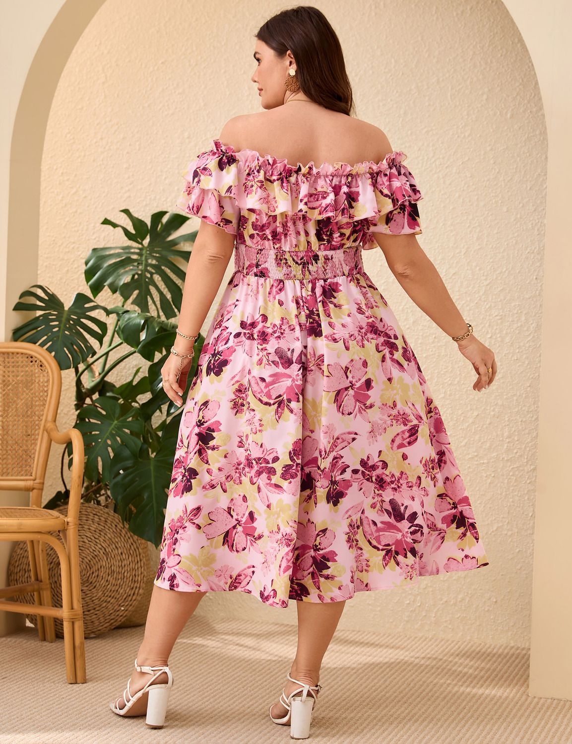 Women's Plus Size Off The Shoulder Floral Cocktail Party Dress