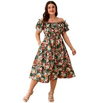 Women's Plus Size Off The Shoulder Floral Cocktail Party Dress