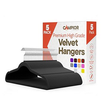 Campior Velvet Hangers, Non-Slip, 360° Swivel Hook, Space-Saving, Pack of 5