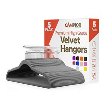 Campior Velvet Hangers, Non-Slip, 360° Swivel Hook, Space-Saving, Pack of 5