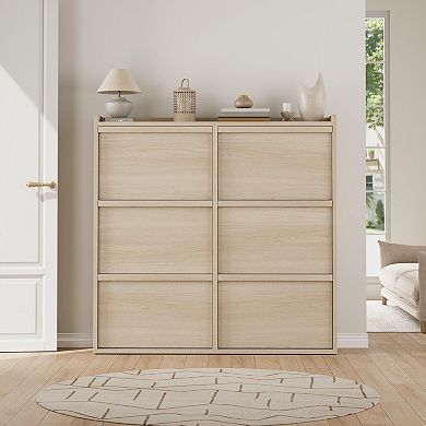 Shoe Cabinet with 6 Flip Drawers Hidden Entryway Shoe Storage Organizer with Adjustable Shelves