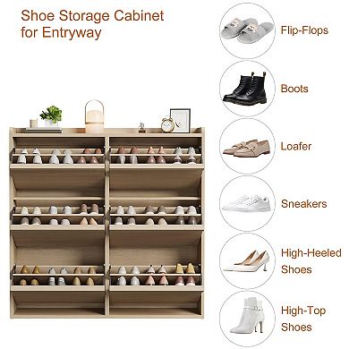 Shoe Cabinet with 6 Flip Drawers Hidden Entryway Shoe Storage Organizer with Adjustable Shelves