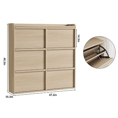 Shoe Cabinet with 6 Flip Drawers Hidden Entryway Shoe Storage Organizer with Adjustable Shelves