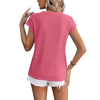 Womens Pullover Sweater Vest Crew Neck Cap Sleeve Loose Fit Ribbed Knit Top Sweaters