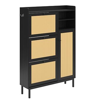 Rattan Shoe Cabinet with 3 Flip Drawers and 5 tier Shelves Freestanding Shoe Storage Organizer