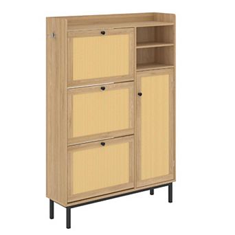 Rattan Shoe Cabinet with 3 Flip Drawers and 5 tier Shelves Freestanding Shoe Storage Organizer