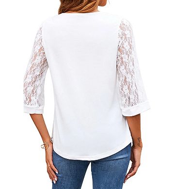 Women's Elegant V Neck 3/4 Sleeve Chiffon Blouses Tops Business Casual Work Office Shirts