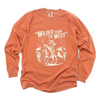 Wilder Than The West Cowgirl - Women's Garment Dyed Long Sleeve Graphic T-Shirt