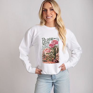 Bloom Where You Are Planted Cactus - Women's Lightweight Garment Dyed Sweatshirt