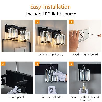 ZLAIQB 12.59" 2-Light Modern Crystal Bathroom Wall Lamp