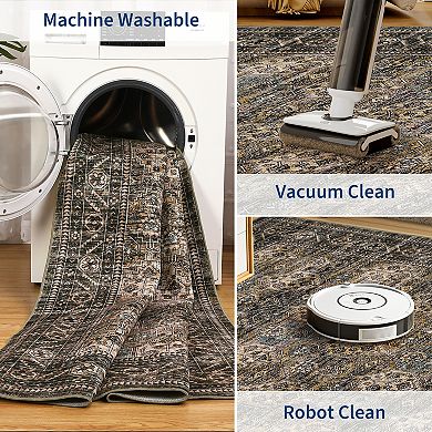 Medallion Area Rug Non Slip Stain Resistant Vacuum Clean Ultra Thin Carpet for Bedroom Bathroom