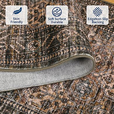 Medallion Area Rug Non Slip Stain Resistant Vacuum Clean Ultra Thin Carpet for Bedroom Bathroom